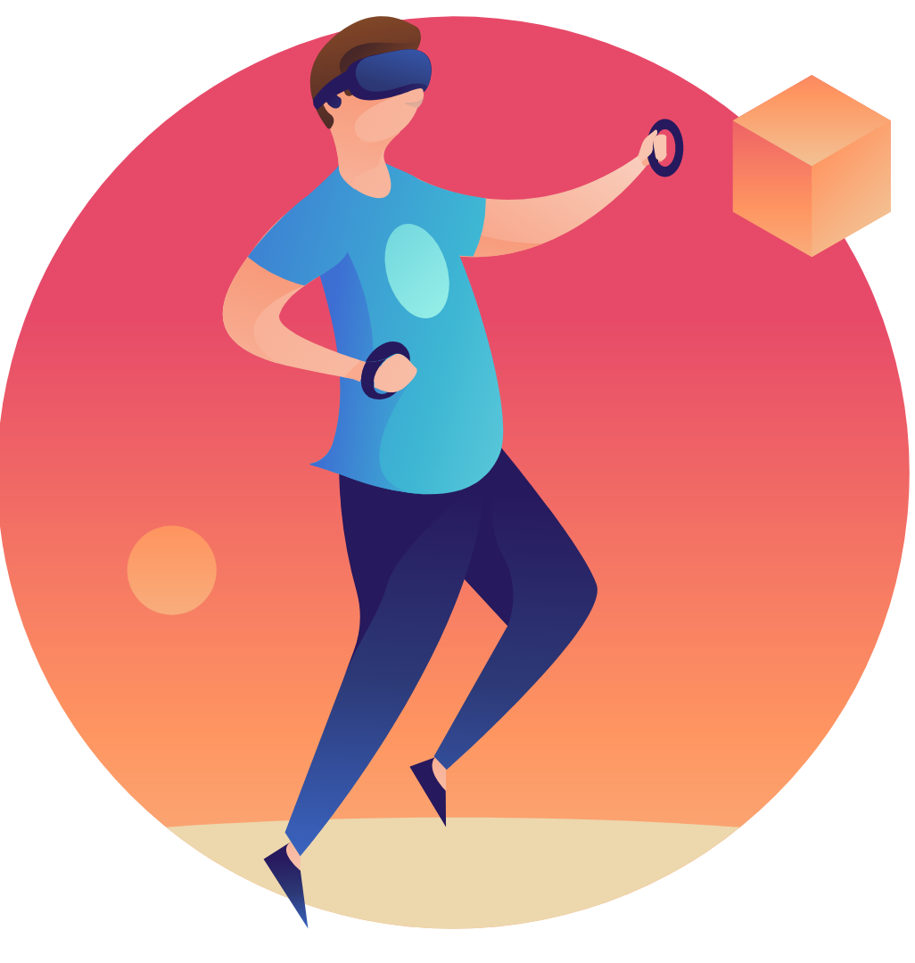 Illustration of a person holding a box, representing questions and answers.